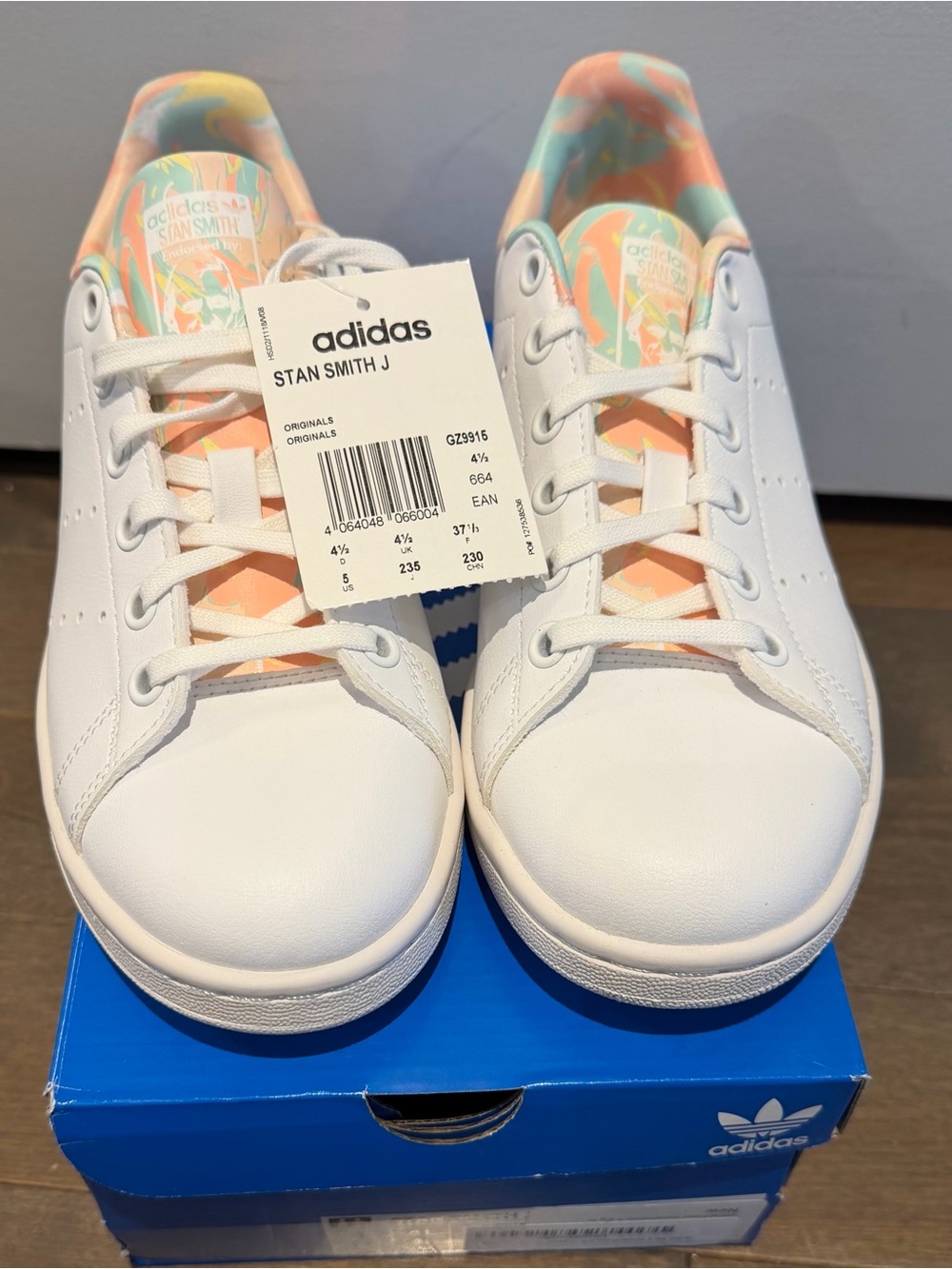 adidas Kids White Sneakers with Peach & Mint Tie-Dye Accents